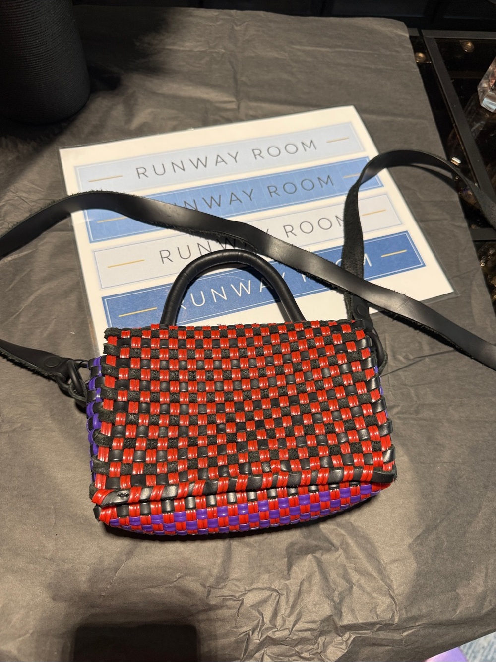 Truss Handwoven Woven Crossbody Bag in Red, Black & Purple